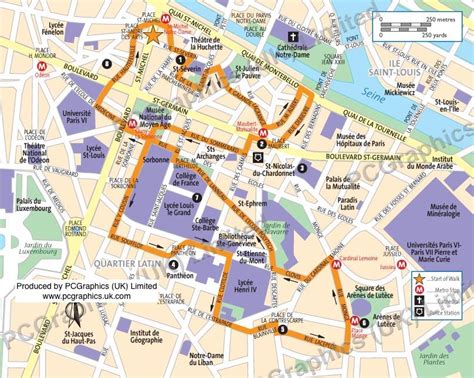 Walk map around Quartier Latin (The Latin Quarter), Paris, produced by ...