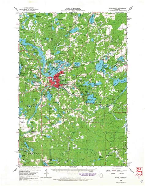 Rhinelander, Wisconsin 1966 (1968) USGS Old Topo Map Reprint 15x15 WI ...