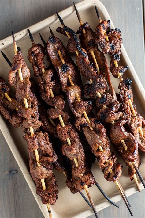 Grilled Flank Steak Skewers with Teriyaki Beer Marinade Recipe | Beef ...