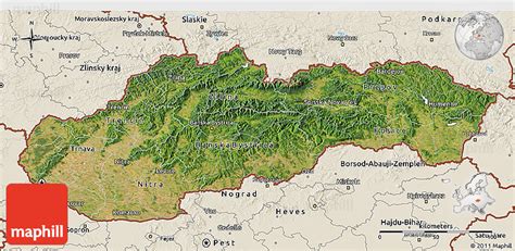 Satellite 3D Map of Slovakia, shaded relief outside