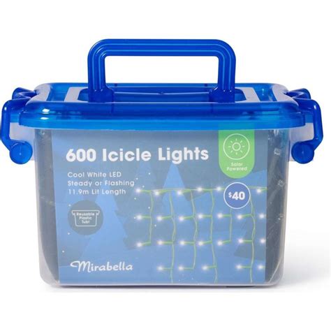 Mirabella Christmas Solar Powered 600 LED Icicle Lights - Cool White ...