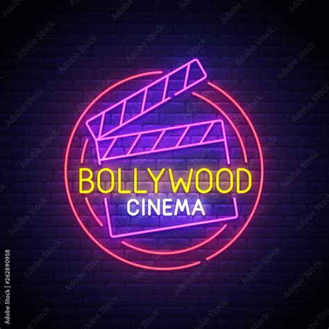 Bollywood neon sign, bright signboard, light banner. Bollywood logo ...