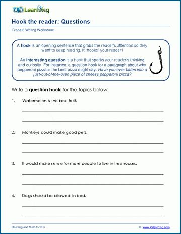 Writing hooks worksheets | K5 Learning