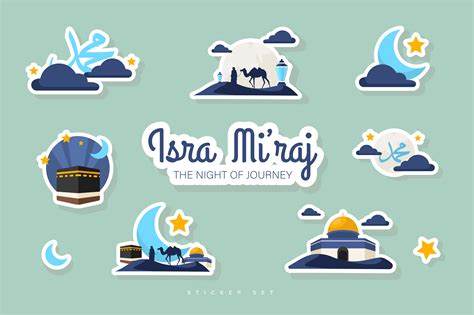 Cute Isra Miraj Greeting Sticker Design Graphic by Darwin Vectorian ...