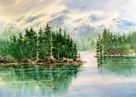 Mountain Lake Watercolour Paintings, Watercolor Landscape, Mountain ...