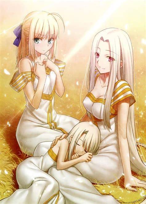 Three female anime characters digital wallpaper, Fate Series, Saber ...