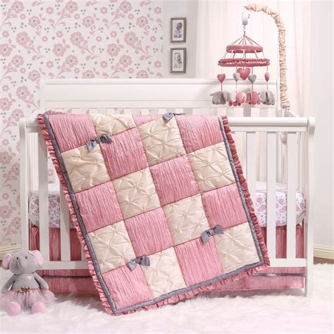 The Peanutshell Pink Crib Bedding Set for Baby Girls | 3 Piece Arianna ...