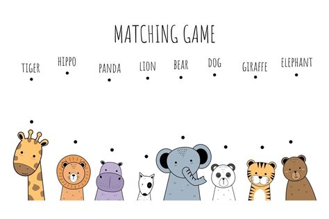 Cute animals colorful cartoon doodle style matching game for kids ...