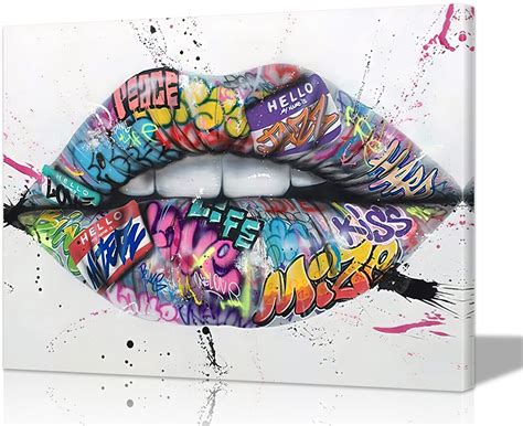 Graffiti Wall Art Canvas Wall Art Graffiti Lips Paintings for Wall ...