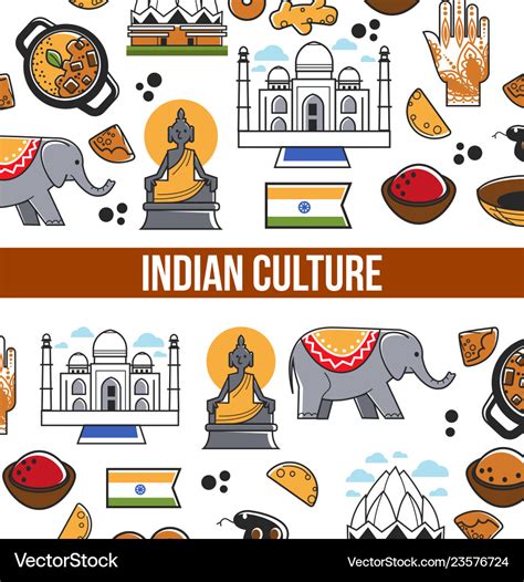 Indian culture symbols and india landmarks Vector Image