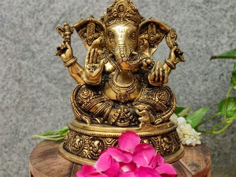 11 Inch Brass Ganesh Statue Ganesh Idol Ganapathy Idol With ...