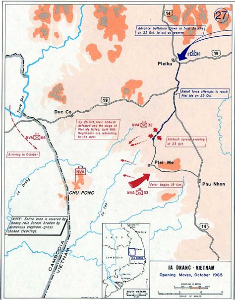 Map Depicting Ia Drang Operations - Opening Moves