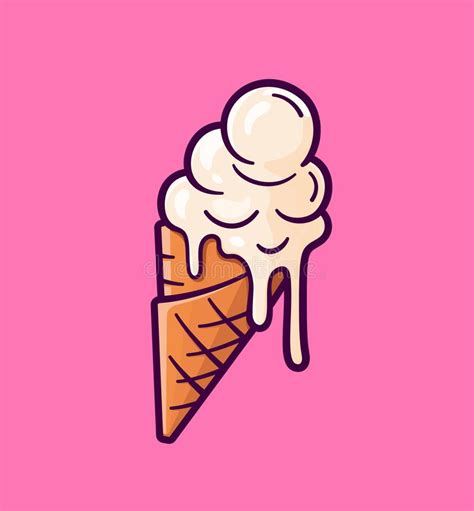 Vector cartoon melting ice cream balls in the cone. Melting ice cream ...