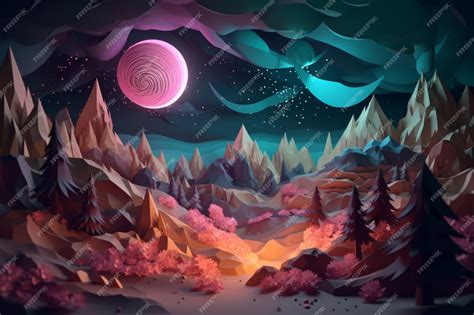 Premium AI Image | A digital art illustration of a forest with a moon ...