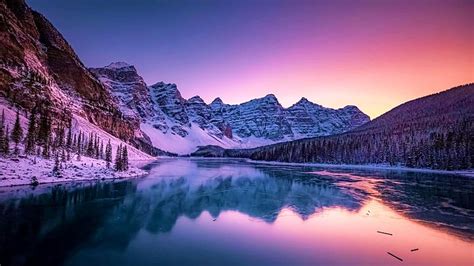 Moraine Lake, Alberta, winter, snow, banff, canada, mountains, water ...