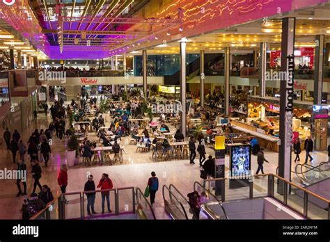 Westfield shopping centre interior, food court, stratford, london, uk ...