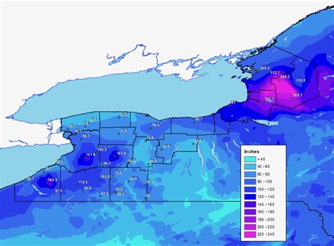 Western New York Snow Totals Map • NYSkiBlog Directory