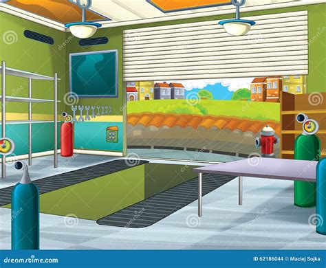 Cartoon Background - Garage Stock Illustration - Illustration of anime ...