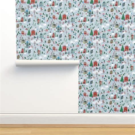 Snowy Christmas Village Map - Small Wallpaper | Spoonflower