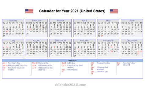 US 2021 Calendar with Holidays | This moment