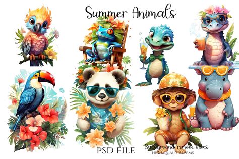 Premium PSD | Summer animals illustration