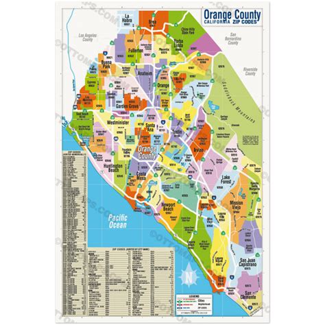 Orange County Zip Code Map (zip codes colorized) - POSTER PRINTS – Otto ...