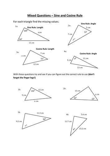 Sine and Cosine Rule Worksheet by HolyheadSchool - Teaching Resources - Tes