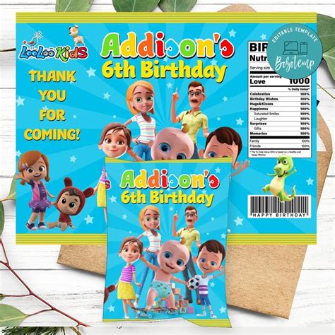 LooLoo Kids Birthday Chip Bag Digital File Printable | Bobotemp