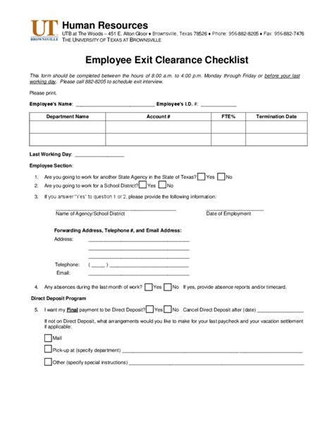 Employee Exit Clearance Checklist Form - University of Texas at ...