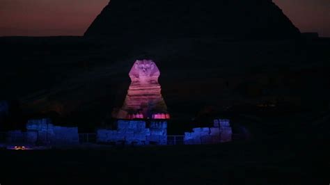 The Great Sphinx Night Light Show Giza Egypt Stock Footage SBV ...