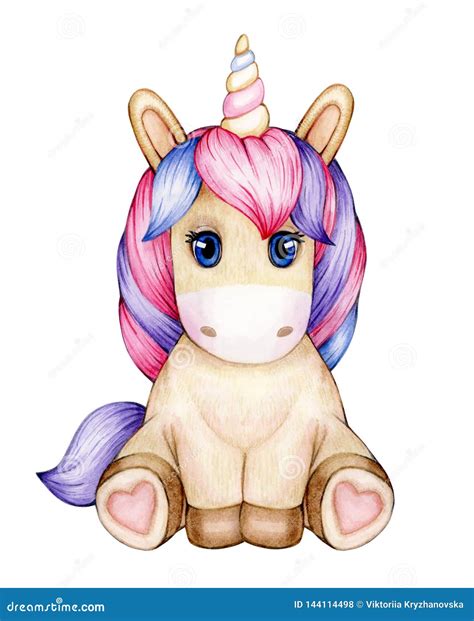 Cute Sitting Baby Unicorn Cartoon. Stock Illustration - Illustration of ...