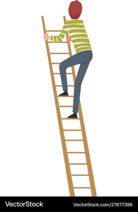 Teenage boy climbing up step ladder Royalty Free Vector