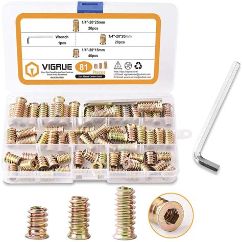 VIGRUE 81PCS 1/4"-20 x 15mm/20mm/25mm Furniture Screw in Nut Threaded ...