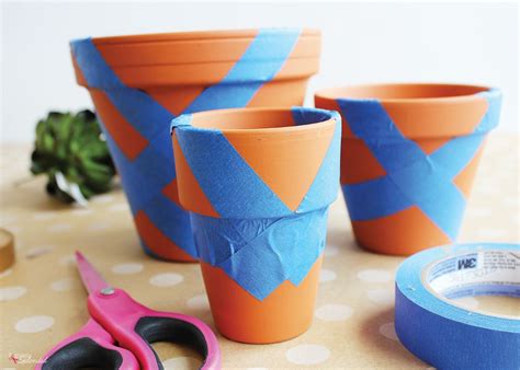 Painters Tape Clay Pots | Painted terra cotta pots, Terracotta pots ...