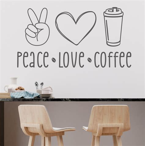 Peace Love Coffee Wall Sticker Decal Quote Lettering Cafe Coffee Shop ...