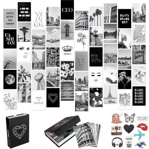 Buy Black White Wall Collage Kit Aesthetic Pictures 50 set 4x6, City ...