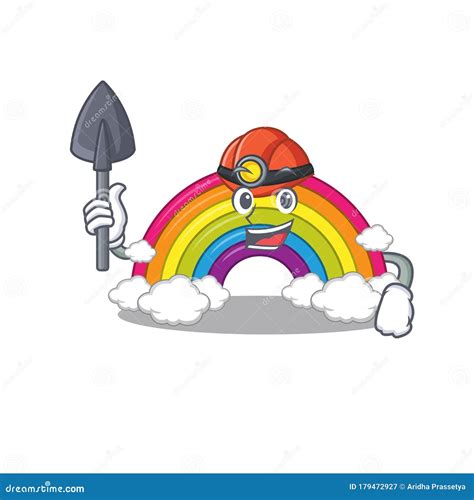 Rainbow Miner Cartoon Design Concept with Tool and Helmet Stock Vector ...