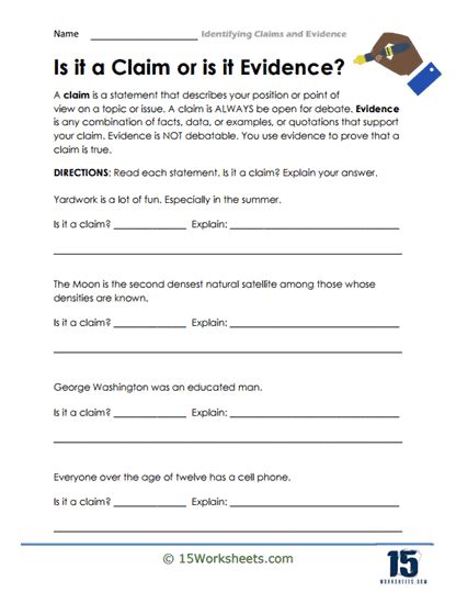 Claim vs. Evidence Worksheets - 15 Worksheets.com