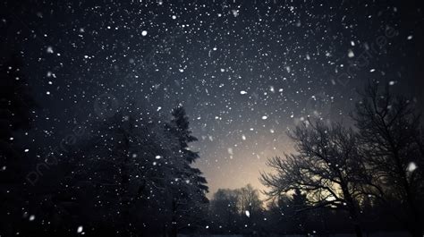 Landscape With Snow Falling In The Night Sky Background, Picture Of ...