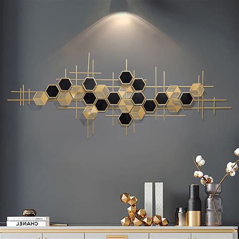 Modern Geometric Metal Wall Decor Art Hexagon Shape in Gold & Black-Homary