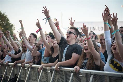 Cheerful Crowd of People at Concert Editorial Stock Image - Image of ...