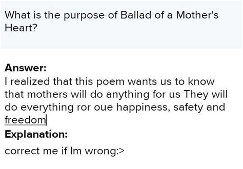 What is the purpose of Ballad of a Mother's Heart? - Brainly.ph