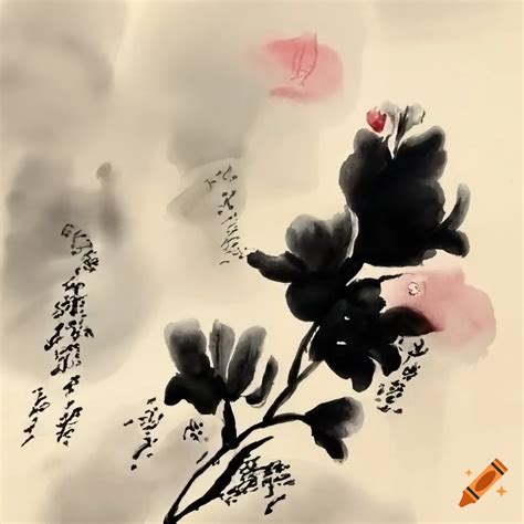 Chinese ink painting of flowers on Craiyon