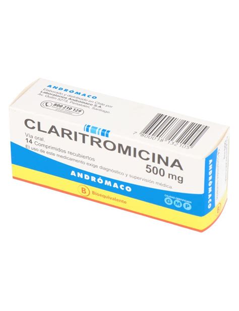 CLARITROMICINA 500 MG 14 COMPRIMIDOS RECUBIERTOS BIOEQUIVALENTE ANDROMACO