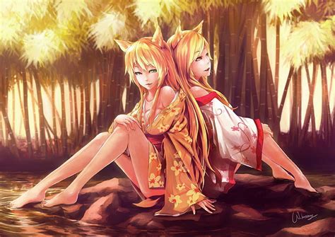 HD wallpaper: anime, girls, kimono, kitsune, legs, original | Wallpaper ...