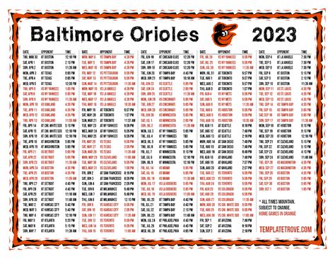 Printable 2023 Baltimore Orioles Schedule