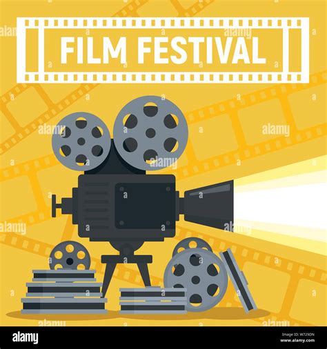 Film festival camera reel concept banner. Flat illustration of film ...