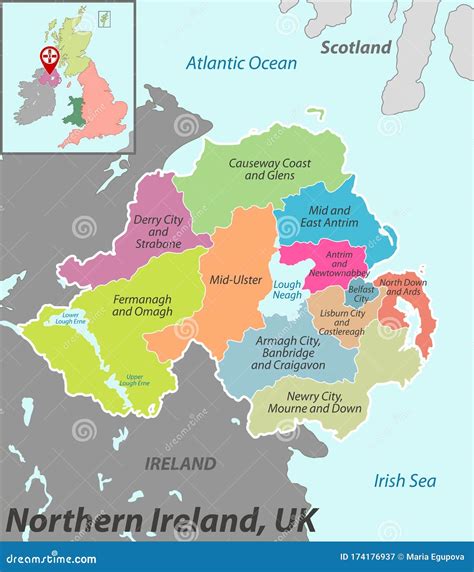 Map of Northern Ireland with Districts Stock Vector - Illustration of ...