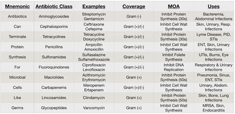 Antibiotic Class Chart: Drug Name List, Coverage, Mechanism of Action ...