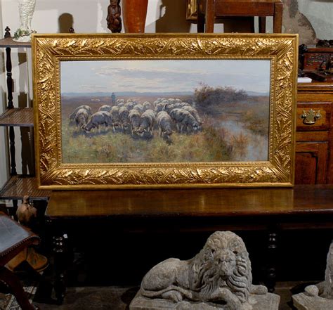 1893 Swedish Pastoral Oil on Canvas Sheep Painting By Rudolph von ...